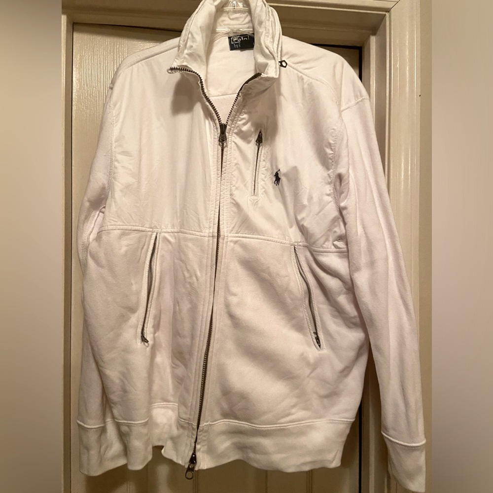 White polo jacket with hoodie